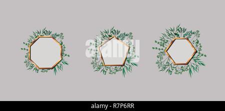 set of geometrics golden frames and leafs Stock Vector Image & Art - Alamy
