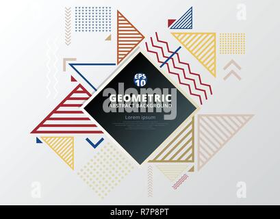 Abstract colorful lines, wavy, arrow, squares, triangles geometric pattern design background and texture. Use for modern design, cover, poster, templa Stock Vector