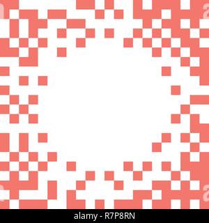Creative vector desing with circle in center of scattered pixels in Living Coral color. Stock Vector