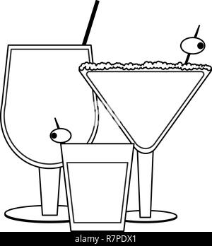 Cocktails and drinks in black and white Stock Vector