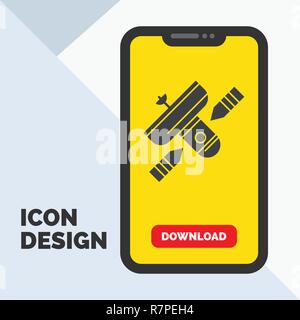 Broadcast, broadcasting, radio, satellite, transmitter Glyph Icon in Mobile for Download Page. Yellow Background Stock Vector