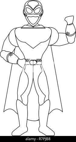 Superhero in flying pose in black and white illustration Stock Vector ...