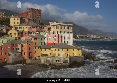 Italy, Liguria, Boccadasse, colorful houses in the port of Boccadasse Stock Photo