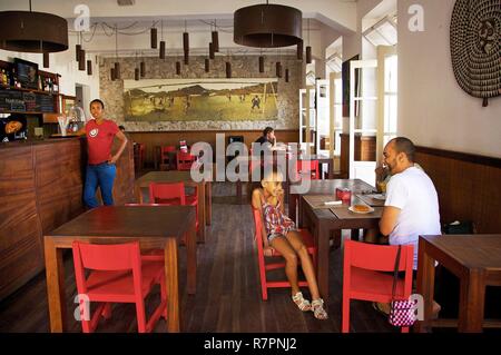 Cape Verde, Sao Vicente, Mindelo, Interior of the Café Casa Mindelo Stock Photo