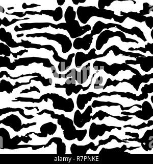 Brush painted tiger seamless pattern. Black and white tiger grunge background. Stock Vector