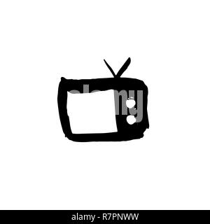 Tv grunge icon. Television watercolor brush vector illustration. Stock Vector