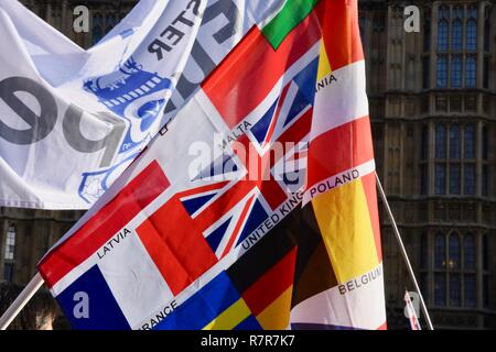 London, UK. 11th December, 2018. European Flags,Pro EU Supporters Protest on the day when a Meaningful Vote had been scheduled.The vote has now been postponed.Houses of Parliament,London.UK Credit: michael melia/Alamy Live News Stock Photo