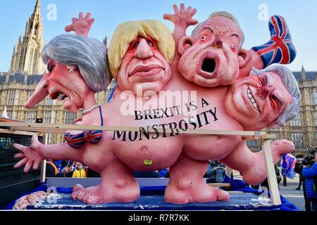 London, UK. 11th December, 2018. Anti Brexit float with leading Brexit political figures including Theresa May and Boris Johnson,Michael Gove and David Davis,Houses of Parliament,London.UK Credit: michael melia/Alamy Live News Stock Photo