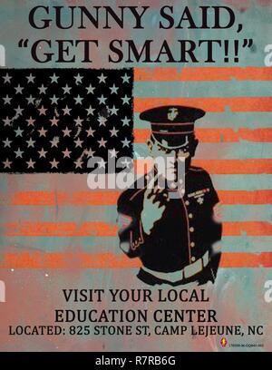 A poster created with digital illustration software with the purpose to inform Marines and Sailors of what the Camp Lejeune base education center offers. Stock Photo