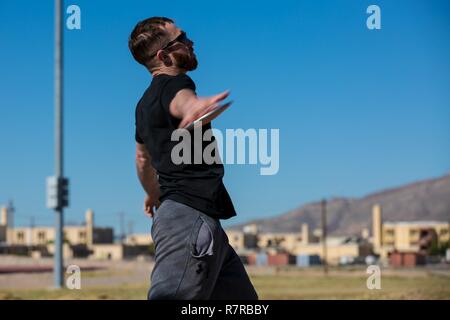 U.S. Army veteran practices discus at the 2016 U.S. Army Trials track ...