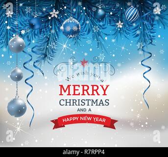 Christmas background with fir branch borders and decorative elements ...