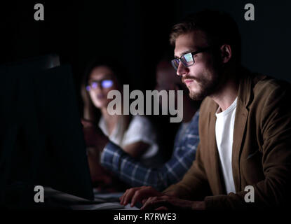 close up.serious businessman working in the office Stock Photo