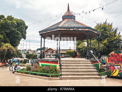 Gazebo at plaza de armas square - Ancud, Chiloe Island, Chile Stock Photo