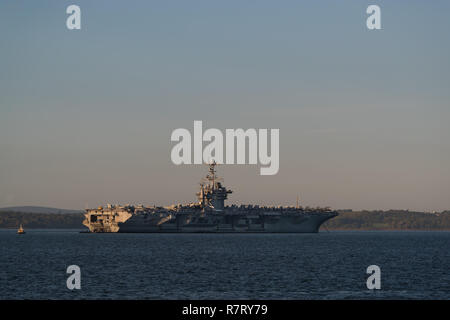 USS Truman carrier anchored in the Solent Stock Photo