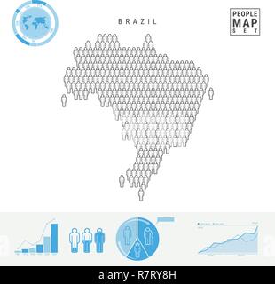 Brazil People Icon Map. Stylized Vector Silhouette of Brazil. Population Growth and Aging Infographics Stock Vector