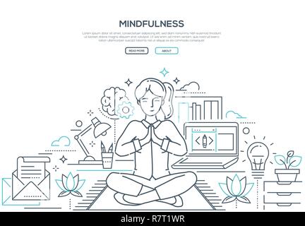 Mindfulness - modern line design style web banner Stock Vector