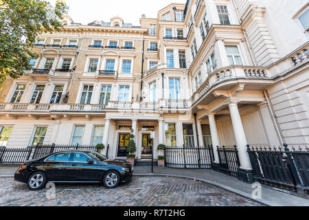 London, UK - September 13, 2018: Neighborhood district of Kensington, High street 58-59 Hyde Park flats, luxury architecture, nobody Stock Photo