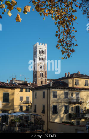 Lucca. St. Martino's Cathedral bell tower from city walls Stock Photo