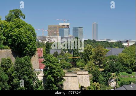 Luxembourg, Luxembourg city, view of the Kirchberg plateau neighborhood housing the Museum of Modern Art and the buildings of the European institutions Stock Photo