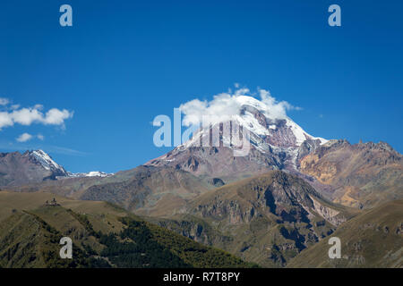 Mount Kazbek view from Stepantsminda in Georgia Stock Photo