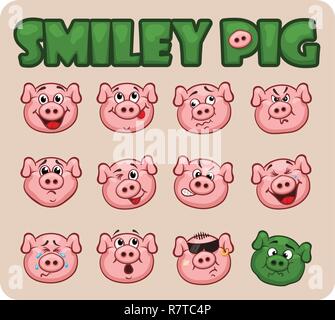 pig smiley faces set Stock Vector