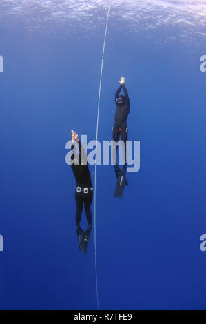 Freedivers, Mediterranean Sea, Kaş, Lycia, Province of Antalya, Turkey Stock Photo