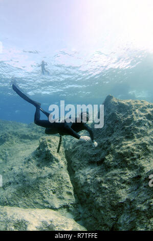 Freediver, Mediterranean Sea, Kaş, Lycia, Province of Antalya, Turkey Stock Photo