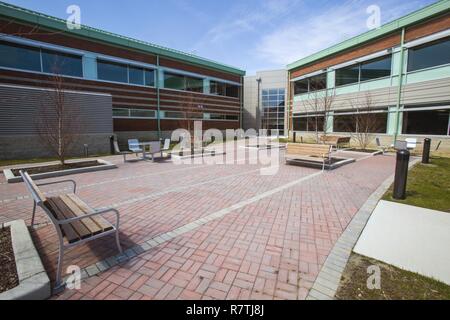 The Regional Training Institute at the National Guard Training Center, Sea Girt, N.J., April 3, 2017, includes 10 state-of-the-art classrooms, an auditorium with seating for 225 students and 72 lodging rooms in an 86,000 square foot building. The $31-million dollar federally-funded military construction project will enable New Jersey’s 254th Training Regiment (Combat Arms) to train National Guard Soldiers from Connecticut, Maine, Massachusetts, New Hampshire, New Jersey, New York, Rhode Island and Vermont, in addition to up to one-third of the Region A United States Army Reserve Soldiers. The  Stock Photo