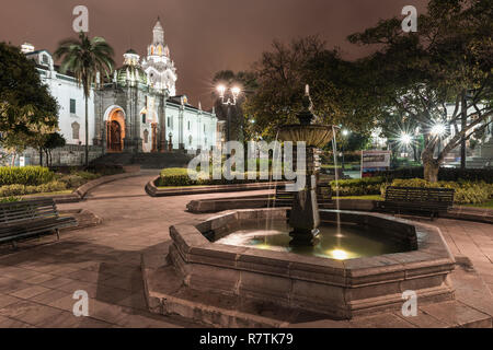 Metropolitan Cathedral, Catedral Metropolitana de Quito, at night, Independence Square, Plaza de la Independencia, Quito Stock Photo