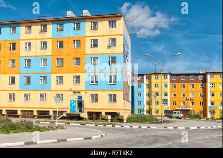 Coloured apartment houses, Anadyr, Chukotka Autonomous Okrug, Russia Stock Photo