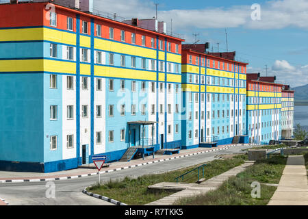 Coloured apartment houses, Anadyr, Chukotka Autonomous Okrug, Russia Stock Photo