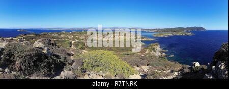 France, Var, Six Fours beaches, Archipel des Embiez, La Tour Fondue island, Grand Gaou island in the background Stock Photo