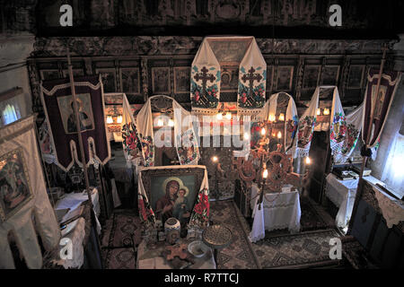 Interior, The Church of the Holy Archangels, wooden church, UNESCO World Cultural Heritage Site, Plopiș, Maramureș County Stock Photo