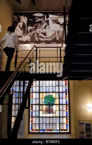 Spain, Basque Country, Biscay Province, Gernika-Lumo, Guernica Peace Museum Foundation, a museum of the history of Guernica, reproduction of Picasso's painting and stained glass depicting the oak of Guernica Stock Photo