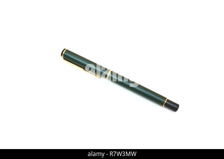 pen dark green with a cap, on a white background. view from above. Stock Photo