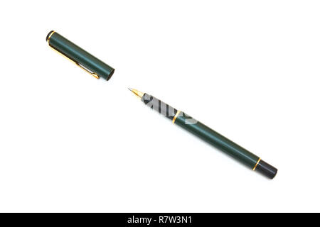 pen dark green with a cap, on a white background. view from above. Stock Photo