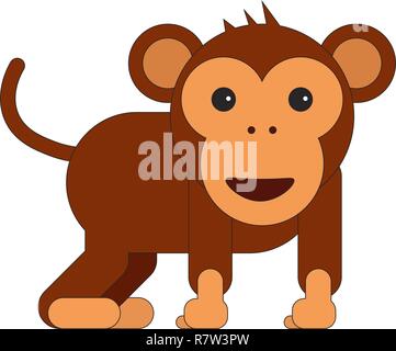 Monkey in cartoon flat style. Vector illustration on white background. Stock Vector