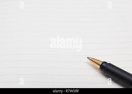 Back to school, the concept of education - a ballpoint pen close-up and a compositional book against the background of the new academic school year. C Stock Photo