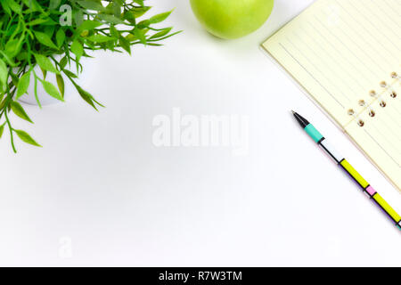 concept of recording your daily affairs. Notepad on a white background. Copy space layout Stock Photo