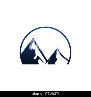 Circle flat mountain Logo design template. Vector Illutrator Stock Vector