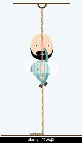 A man in a gym climbs on a sports rope. Vector illustration. Stock Vector