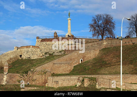 Belgrade, Serbia - December 19, 2014: Victor Pillar Monument at Kalemegdan Fortress in Belgrade, Serbia. Stock Photo