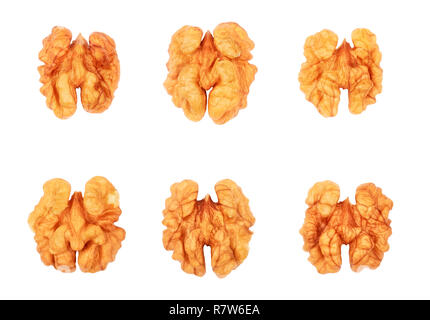 Close up picture of walnut kernels isolated on white background. Stock Photo