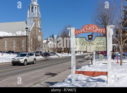 Canada, Province of Quebec, Eastern Townships Region or Estrie, Bromont, Shefford Street, L'Apothicaire Shop Sign Stock Photo