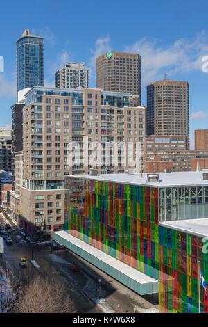 Canada, Province of Quebec, Montreal, Palais des Congrès and downtown towers Stock Photo