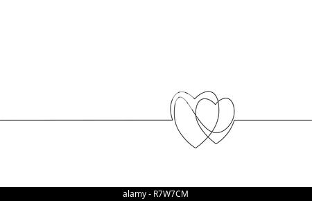 Two hearts love romantic single continuous line art. Heartbeat passion date relationship couple silhouette concept design one sketch outline drawing white vector illustration Stock Vector
