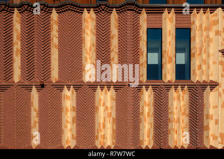 Red Brick Design Facade. Red Brick Building. Red Brick Design. Stock Photo