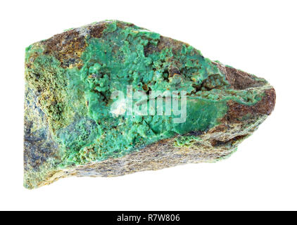 macro photography of natural mineral from geological collection - raw green Garnierite (nickel ore) stone on white background Stock Photo