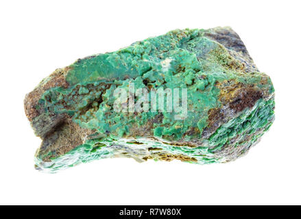 macro photography of natural mineral from geological collection - rough green Garnierite (nickel ore) stone on white background Stock Photo