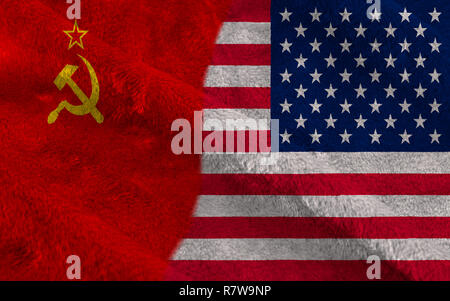 USA and USSR half flags together Stock Photo